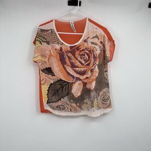Womens Lavoro SS Blouse Semi Sheer Roses Fairy Art To Wear Boho Hippie